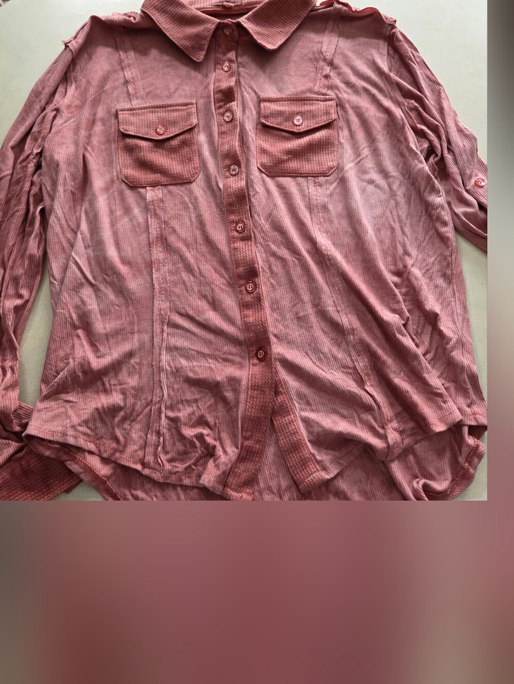 NWOT POL MISSES SZ S acid-washed Mauve Button-Down Utility Knit Shirt